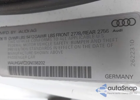 2016 Audi A6 3.0T Premium Plus from USA, damaged, VIN WAUHGAFC2GN038202